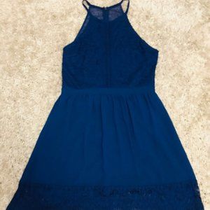 Francesca’s Navy Blue High Neck Lace Dress NWT